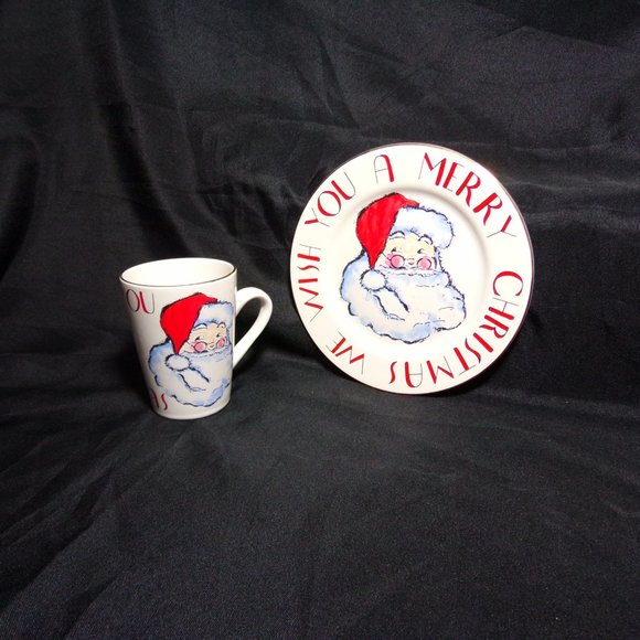 Rosanna Porcelain Christmas SET 8" Plate and Matching 4.5 " Mug Santa gold trim - Picture 9 of 16